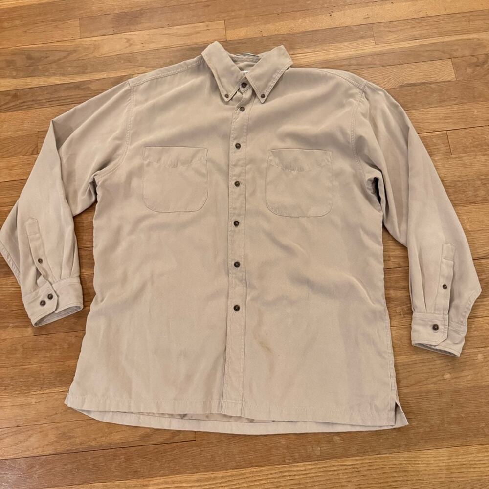 Forsyth Of Canada tan long sleeve button-down collared shirt top sz large L
 b4